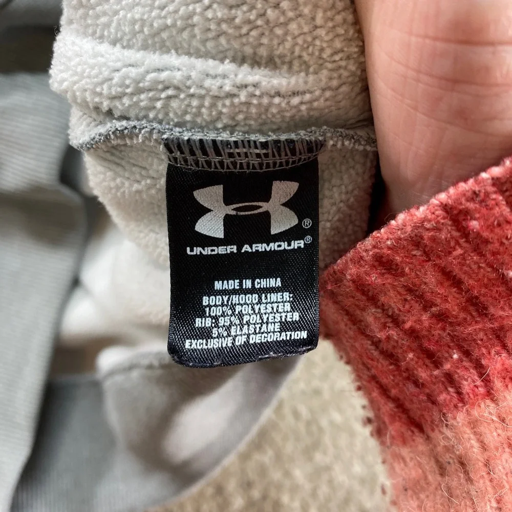 Under Armour Hoodie Mens Medium Gray Green Logo Pullover‎ Fleece Sweatshirt